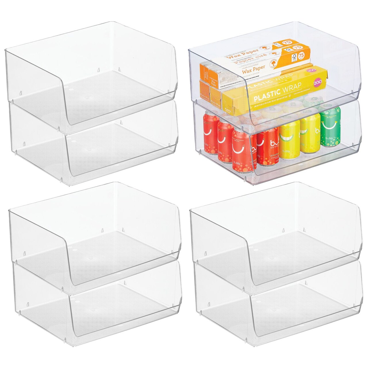 mDesign Stackable Plastic Food Storage Bin, Open Front